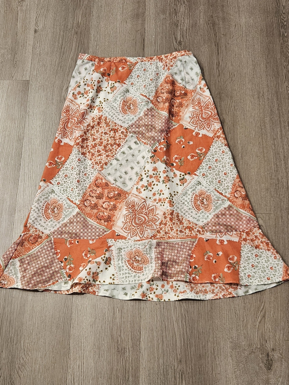 Premier Designs Orange and Cream Patchwork Midi Skirt
